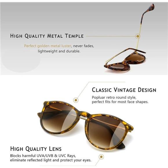 2 Pack Vintage Round Sunglasses for Women Men Classic Retro Designer Style - Picture 2 of 7